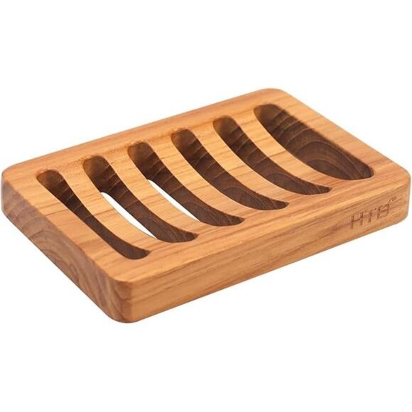 Teak Wood Soap Dish Slotted Shower Sink Bathroom Bathtub Self Draining Holder - Picture 7 of 7